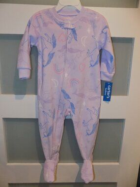 Carter's Purple Unicorn Print LS 2 Way Zipper Footie Size 18 Months Girl's New